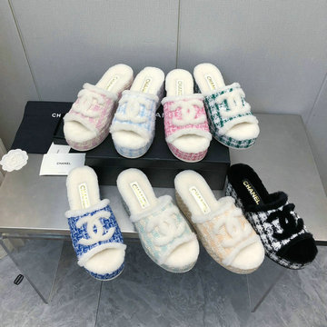 シャネル CHANEL 26-CHJ23066GM 2023年秋冬最新入荷 厚底シューズ ウール サンダル フラットミュール 室内履き スライドサンダル スリッパ ふんわりとしたシアリング