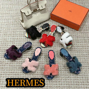 エルメス HERMES 26-HEJ23003 2023年秋冬最新入荷 テディ オラン スライドサンダル ウール ローヒールミュール 暖かい レディースシューズ サンダル