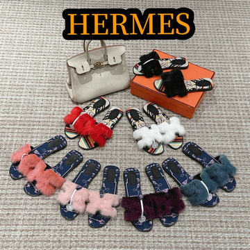 エルメス HERMES 26-HEJ23005 2023年秋冬最新入荷 テディ オラン スライドサンダル ウール フラットミュール 暖かい レディースシューズ スリッパ