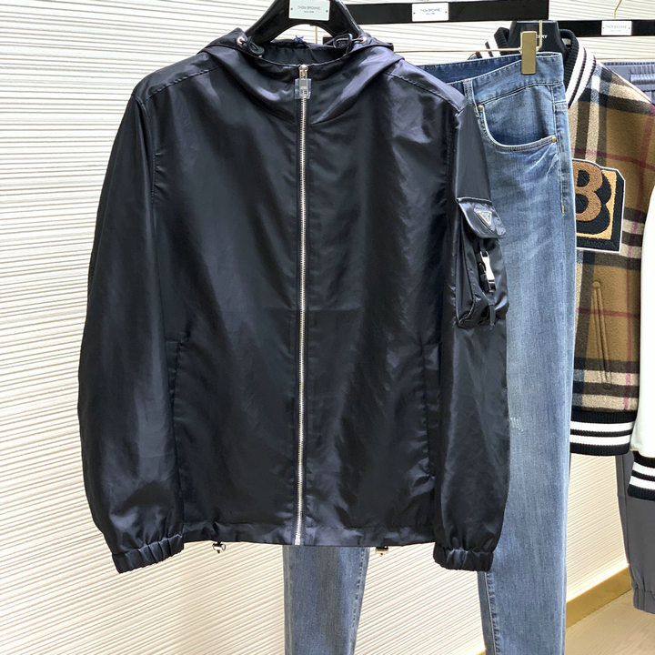 商品名称：プラダ PRADA JS-JKPD23008　2023年春夏最新入荷 ロングスリーブ ボンバージャケット フルジップ ジャケット フード付き トップスコート 長袖 メンズ アウターコート