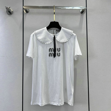 商品名称：ミュウミュウ MIUMIU JS-TDMM23001　2023年春夏最新入荷 Tシャツ 半袖 ショートスリーブ スウェットシャツ 短袖 トップス レジャーシャツ