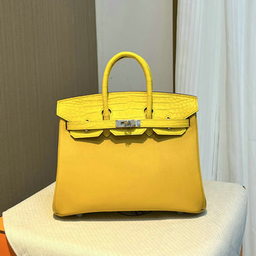 商品名称：エルメス HERMES 063-HBK25SEYYL 2023最新入荷 バーキンバッグ トップハンドルバッグ トートバッグ ハンドバッグ レディースかばん swift革 クロコ革