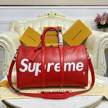 ルイヴィトン  LOUISVUITTON  057-M53419 2018年最新入荷 シュプリーム supreme キーポル45 バンドリーエル ボストンバッグ エピレザー 赤 男女兼用