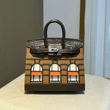 エルメス HERMES 063-HBK20TGFZZF 2023最新入荷 バーキンバッグ トップハンドルバッグ トートバッグ ハンドバッグ レディースかばん 白雪姫 家 クロコ