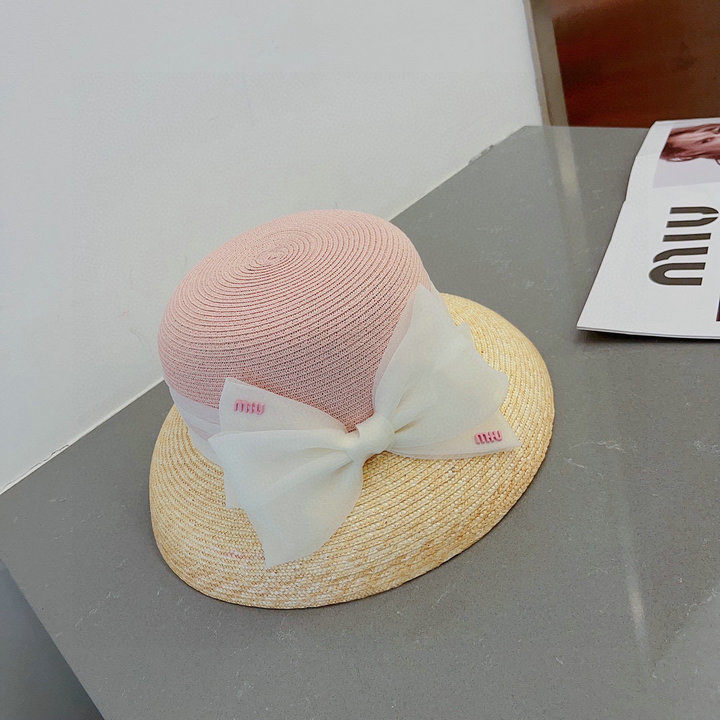 ミュウミュウ MIUMIU MS-MZMM23002　2023年最新入荷 ラフィアハット ウィメンズ ストローハット レディース帽子 オーガンジー リボン付き