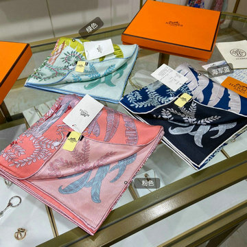 エルメス HERMES AN-WJHE23020 2023年夏最新入荷 カレ ダブルフェイス 90 画家たちの庭 クエアスカーフ リバーシブル マフラー シルク
