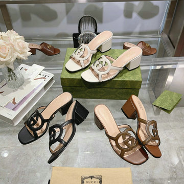 グッチ GUCCI 26-GGJ23040GK 2023年秋冬最新入荷 インターロッキングG カットアウト ウィメンズ サンダル ミドルヒール ミュール レディースシューズ 靴