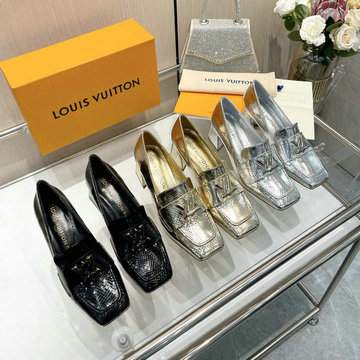 ルイヴィトン LOUISVUITTON 26-LVJ23028S 2023年最新入荷 シェイク ライン パンプス ローファーシューズ ミドルヒールシューズ ブロックヒール レディースシューズ
