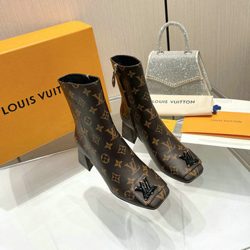 ルイヴィトン LOUISVUITTON 26-LVJ23030DL 2023年最新入荷 シェイク ライン ショートブーツ ミドルヒールシューズ ブロックヒール カジュアルシューズ