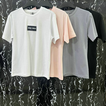ミュウミュウ MIUMIU XG-TDMM24002 2023年秋冬最新入荷 半袖 Tシャツ ショートスリーブ スウェットシャツ 短袖 クルーネック トップス レジャーシャツ