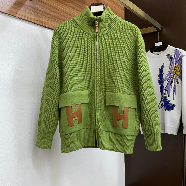 商品名称：エルメス HERMES JS-MYHE24001 2024年春夏最新入荷 ジップジャケット ロングスリーブ セーター ジップ クロージャー ウールニット ニットコート