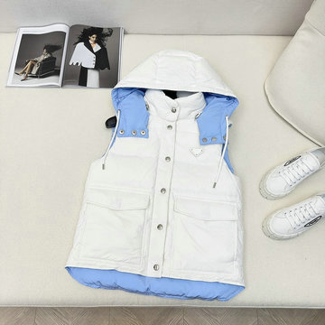 プラダ PRADA JS-YFPD24011 2024年秋冬最新入荷 フーデッド パファージャケット ジップアップ ベストダウン レディース アウター