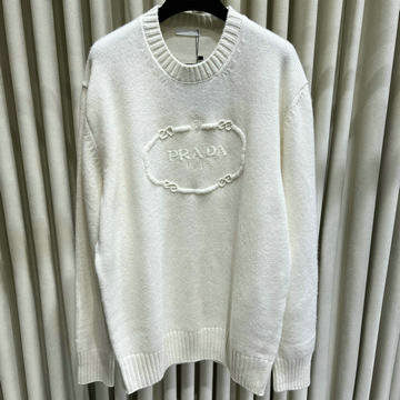 商品名称：プラダ PRADA 99-MYPD24012 2024年秋冬最新入荷 クルーネック セーター ロングスリーブ ニット ウール カシミヤ ホワイト 男女兼用
