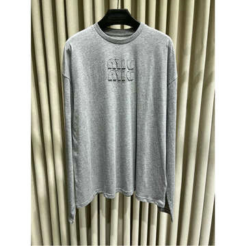 商品名称：ミュウミュウ MIUMIU  99-TCMM24004 2024年秋冬最新入荷 長袖 Tシャツ クルーネック スウェットシャツ 刺繍 コットン 男女兼用