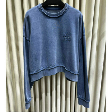 商品名称：ミュウミュウ MIUMIU 99-WYMM24001 2024年秋冬最新入荷 クルーネック スウェットシャツ ロングスリーブ 長袖 ブルー