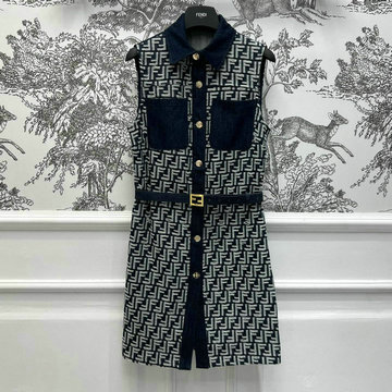 商品名称：フェンディ FENDI JS-KQFD24002 2024年秋冬最新入荷 ノースリーブ ワンピース ジャカード デニム レディース