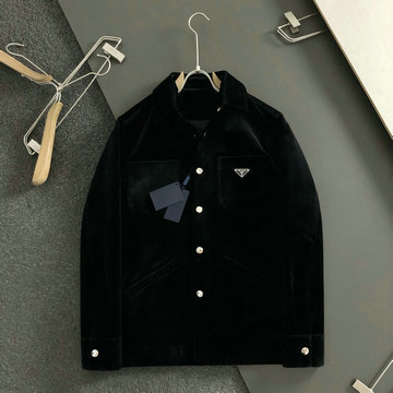 プラダ PRADA JS-WTPD24008 2024年秋冬最新入荷 ベルベットジャケット ジップアップ ブルゾン メンズ ロングスリーブ アウターコート