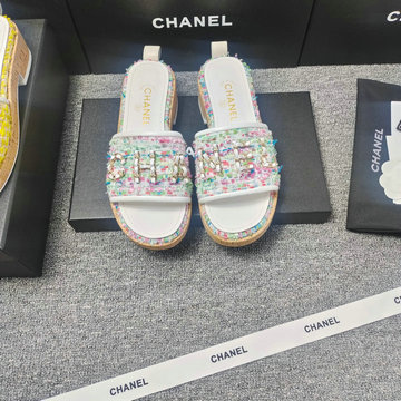 商品名称：シャネル CHANEL 26-CHJ24033C  2024年最新入荷 シャネルロゴ入り スライドサンダル ミュール ツイードxレザー レディース