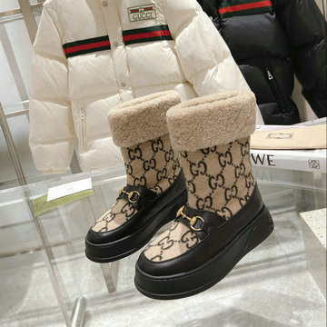 グッチ GUCCI 26-GGJ24016B 2024年秋冬最新入荷 GG ホースビット スノーブーツ ムートン ショートブーツ レディース シューズ 靴