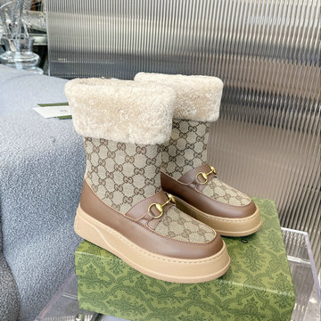 グッチ GUCCI 26-GGJ24016K 2024年秋冬最新入荷 GG ホースビット スノーブーツ ムートン ショートブーツ レディース シューズ 靴