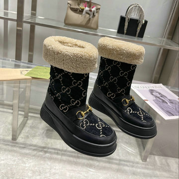 グッチ GUCCI  26-GGJ24016R 2024年秋冬最新入荷 GG ホースビット スノーブーツ ムートン ショートブーツ レディース シューズ 靴