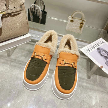 グッチ GUCCI 26-GGJ24023N 2024年秋冬最新入荷 ホースビットローファー レディース ムートン プラットフォームシューズ 靴 レザー