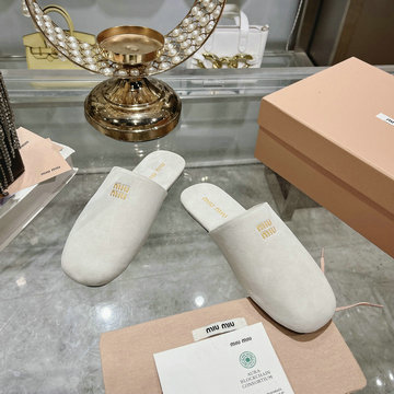 ミュウミュウ MIUMIU 26-MMJ24010R  2024年秋冬最新入荷 スリッポンサンダル ムートン プラットフォームサンダル レディース シューズ レザー