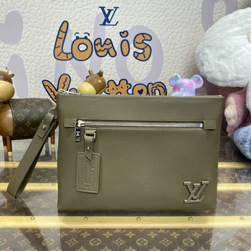 ルイヴィトン LOUISVUITTON 057-M81735 2024年最新入荷 テイクオフ ポーチ クラッチバッグ セカンドバッグ カーキ LV アエログラム レザー