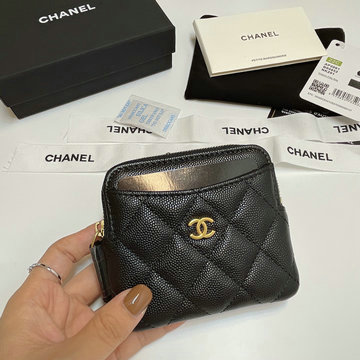 シャネル CHANEL 99-CH2061QJBK 2024年最新入荷 ジップウォレット ファスナー短財布 コインケース グレインド カーフスキン 黒