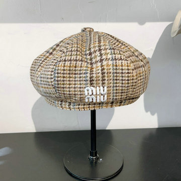 ミュウミュウ MIUMIU AN-MZMM24001 2024年最新入荷 ベレー帽 ハウンドトゥースチェック ハット 千鳥格子 レディース 帽子
