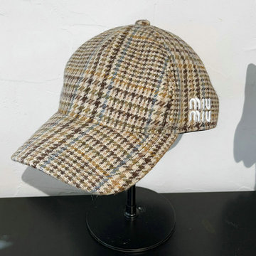 商品名称：ミュウミュウ MIUMIU AN-MZMM24002 2024年最新入荷 ベースボールキャップ チェックウール 千鳥格子 レディース 帽子