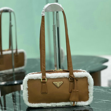 プラダ PRADA GH-PD1BB124MZS 2024年最新入荷 シアリング ダブルハンドルバッグ トートバッグ ハンドバッグ トライアングルロゴ付 レディース