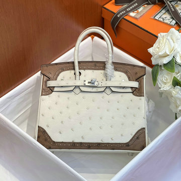 エルメス HERMES 063-HBK25TLPYBK 2024年最新入荷 バーキンバッグ 25 トップハンドルバッグ トートバッグ ハンドバッグ レディース オーストリッチ革