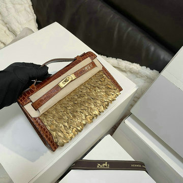 エルメス HERMES 063-HKL22YEJJH 2024年最新入荷 ケリー ポシェット トップハンドルバッグ トートバッグ ハンドバッグ フラップバッグ レディース クロコダイル