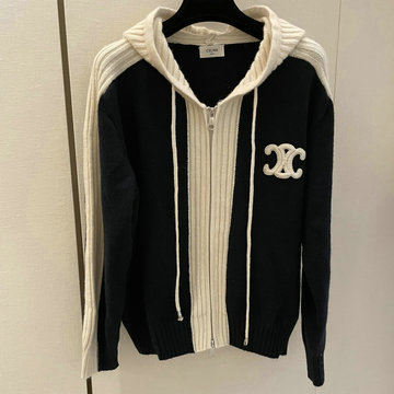 商品名称：セリーヌ CELINE XG-MYCE24007  2024年秋冬最新入荷 トリオンフ ブルゾン ニットジャケット フード付き セーター レディース