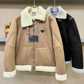 商品名称：プラダ PRADA JS-WTPD24009 2024年春夏最新入荷 トループ 毛皮一体コート ファスナージャケット アウター 人造皮革
