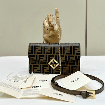 フェンディ FENDI 168-FD8M0498PKF  2024年最新入荷 バゲット財布ショルダーバッグ チェーンポーチ ブラウンFFファブリック コンパクト レディース