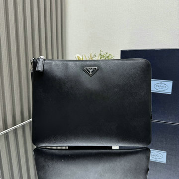 プラダ PRADA GH-PD2NH023BK  2024年最新入荷 ラージ サフィアーノレザー ポーチ クラッチバッグ 手持ちかばん