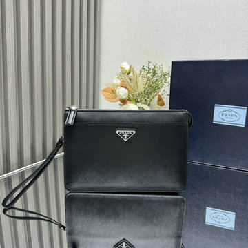 プラダ PRADA GH-PD2VF032BK 2024年最新入荷 サフィアーノレザー ポーチ クラッチバッグ 手持ちかばん