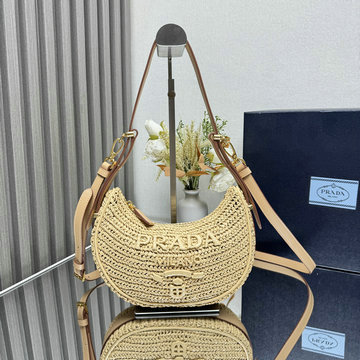 商品名称：プラダ PRADA GH-PD1BC194LFX 2024年最新入荷 アーケ クロシェ ショルダーバッグ レディース ホーボーバッグ ラフィア ナチュラル