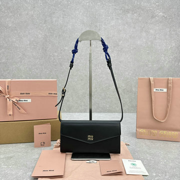 ミュウミュウ MIUMIU 99-MM5DN006BK 2024年最新入荷 ストラップ付 ショルダーバッグ ロングウォレット ポーチ レディスーかばん クロスボディバッグ