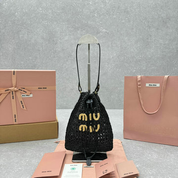ミュウミュウ MIUMIU 99-MM5ND016BK 2024年最新入荷 ウーブンファブリック ミニバッグ ショルダーバッグ バケットバッグ クロスボディバッグ