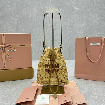 ミュウミュウ MIUMIU 99-MM5ND016XS  2024年最新入荷 ウーブンファブリック ミニバッグ ショルダーバッグ バケットバッグ クロスボディバッグ