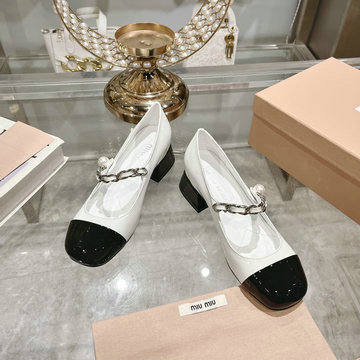ミュウミュウ MIUMIU 26-MMJ24002DB 2024年最新入荷 ウィメンズ バレーシューズ ローファーシューズ ローヒールパンプス レディースシューズ
