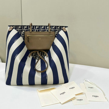 フェンディ FENDI 168-FD8BH425LB 2024年最新入荷 ロール スモール リバーシブル トートバッグ ハンドバッグ 肩掛け ショルダーバッグ ペカンストライプ
