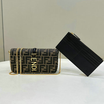 フェンディ FENDI 168-FD8BS076BKF 2024年最新入荷 グラフィ 財布内蔵ミニバッグ チェーンウォレット クラッチポーチ FFファブリック ショルダーバッグ
