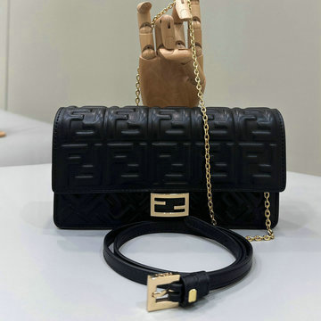 フェンディ FENDI 168-FD8M0498PBK 2024年最新入荷 財布内蔵ミニバッグ バゲット チェーンウォレット クラッチポーチ FFファブリック ショルダーバッグ