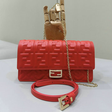 フェンディ FENDI 168-FD8M0498PRD 2024年最新入荷 財布内蔵ミニバッグ バゲット チェーンウォレット クラッチポーチ FFファブリック ショルダーバッグ