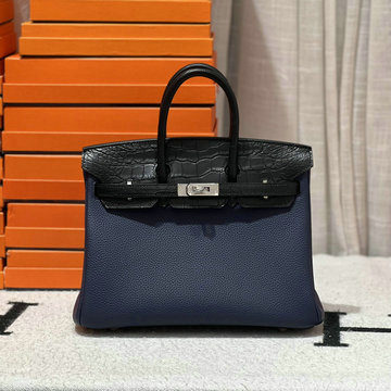 エルメス HERMES 063-HBK25TMPYKL 2024年最新入荷 バーキン 25 タッチ サファイアブルーx黒 トゴxクロコダイル アリゲーター シルバー金具