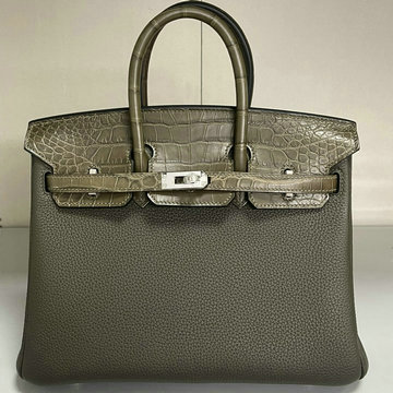 エルメス HERMES 063-HBK25TMQJSG 2024年最新入荷 バーキン 25 タッチ 濃い緑 トゴxクロコダイル アリゲーター シルバー金具